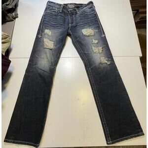 Affliction Black Premium Jeans Mens Relaxed Straight Leg Distressed Denim 31x33